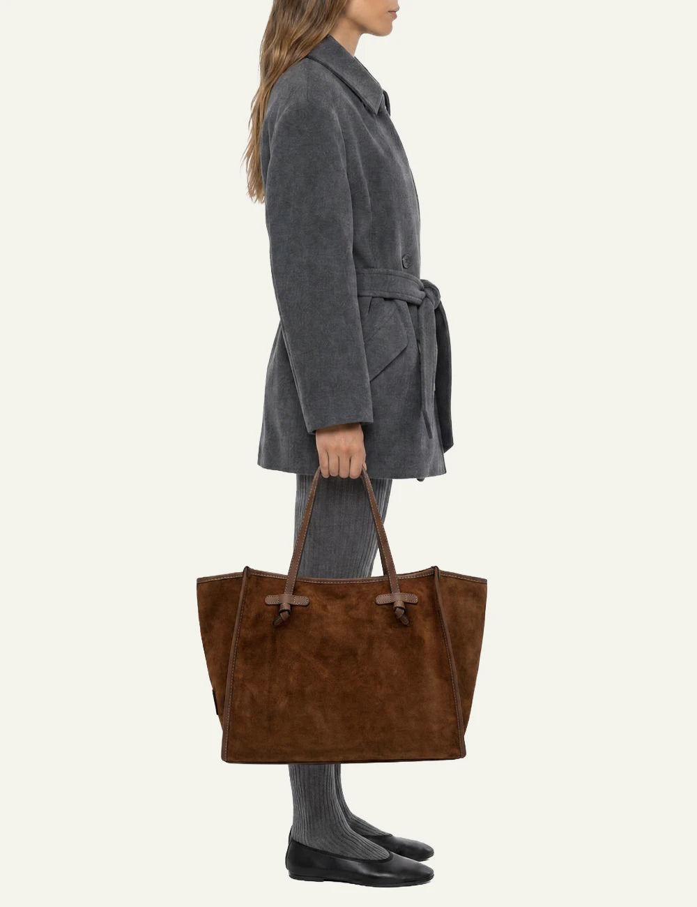 Women's Gianni Chiarini Marcella large tan suede leather shopping tote bag with removable leather pouch model