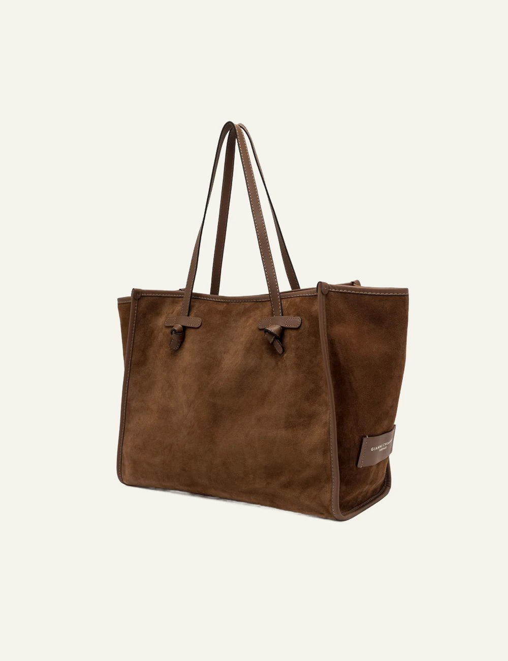 Women's Gianni Chiarini Marcella large tan suede leather shopping tote bag with removable leather pouch side