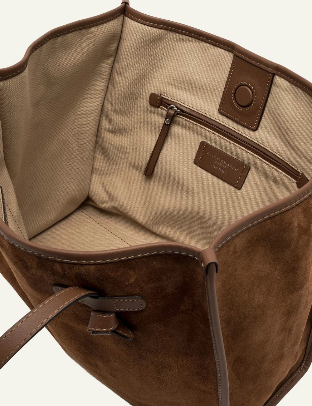 Women's Gianni Chiarini Marcella large tan suede leather shopping tote bag with removable leather pouch top