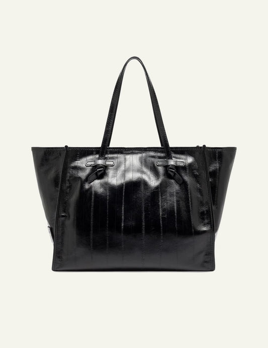 Women's Gianni Chiarini Marcella Luxury large black eel print leather shopping tote bag