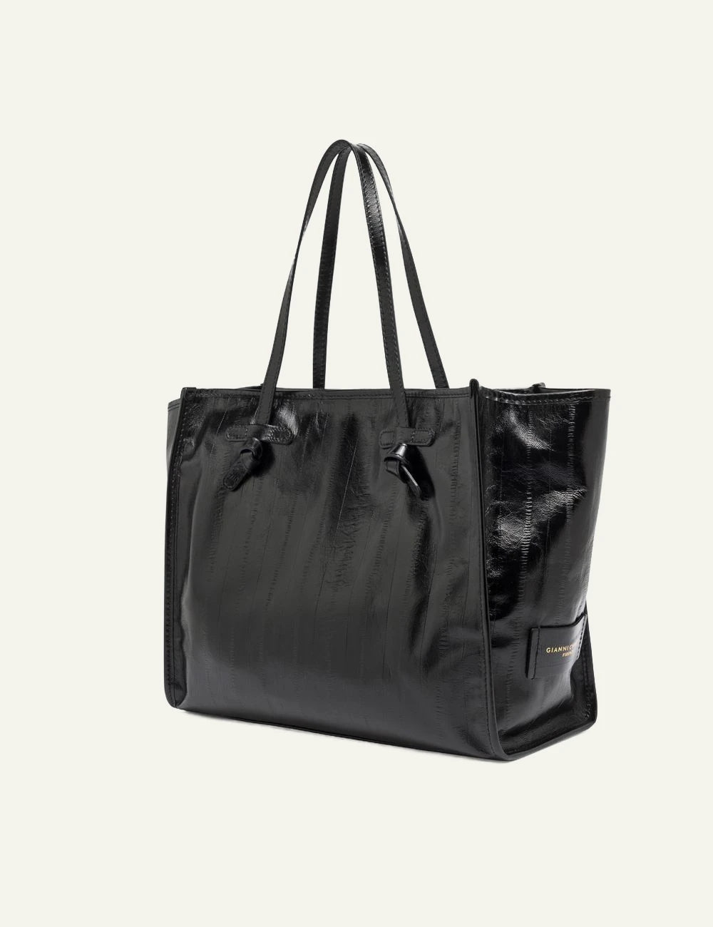 Women's Gianni Chiarini Marcella Luxury large black eel print leather shopping tote bag side