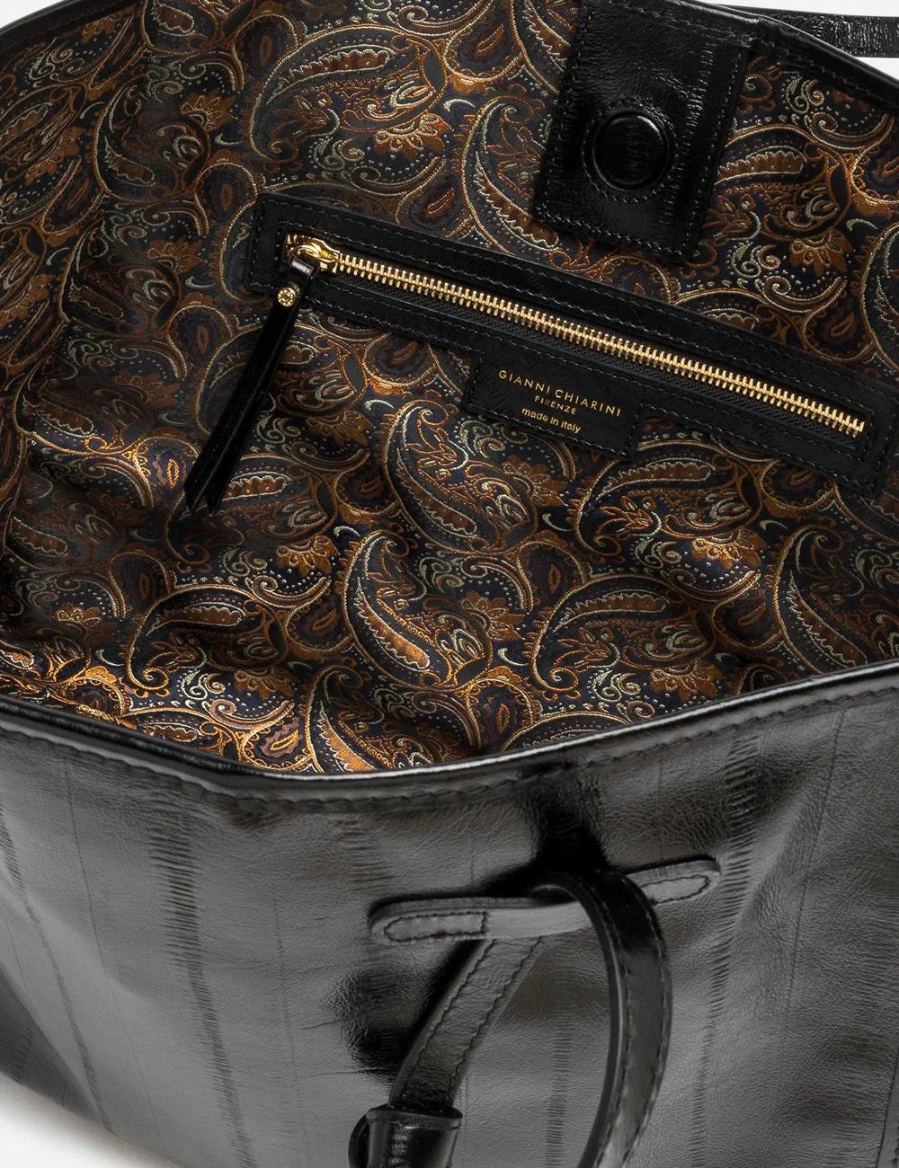 Women's Gianni Chiarini Marcella Luxury large black eel print leather shopping tote bag top