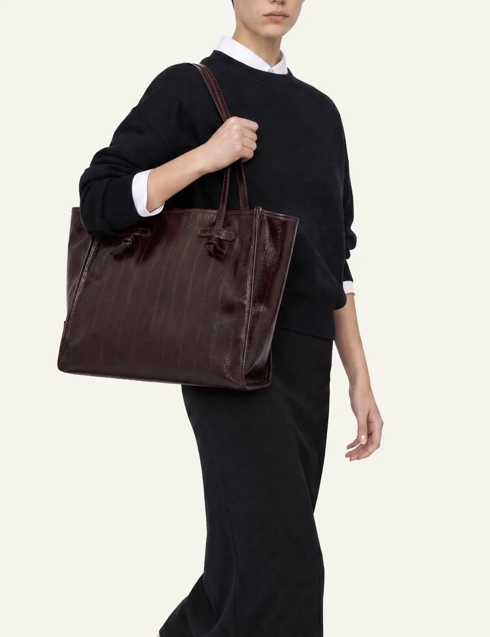 Women's Gianni Chiarini Marcella Luxury large burgundy eel print leather shopping tote bag model