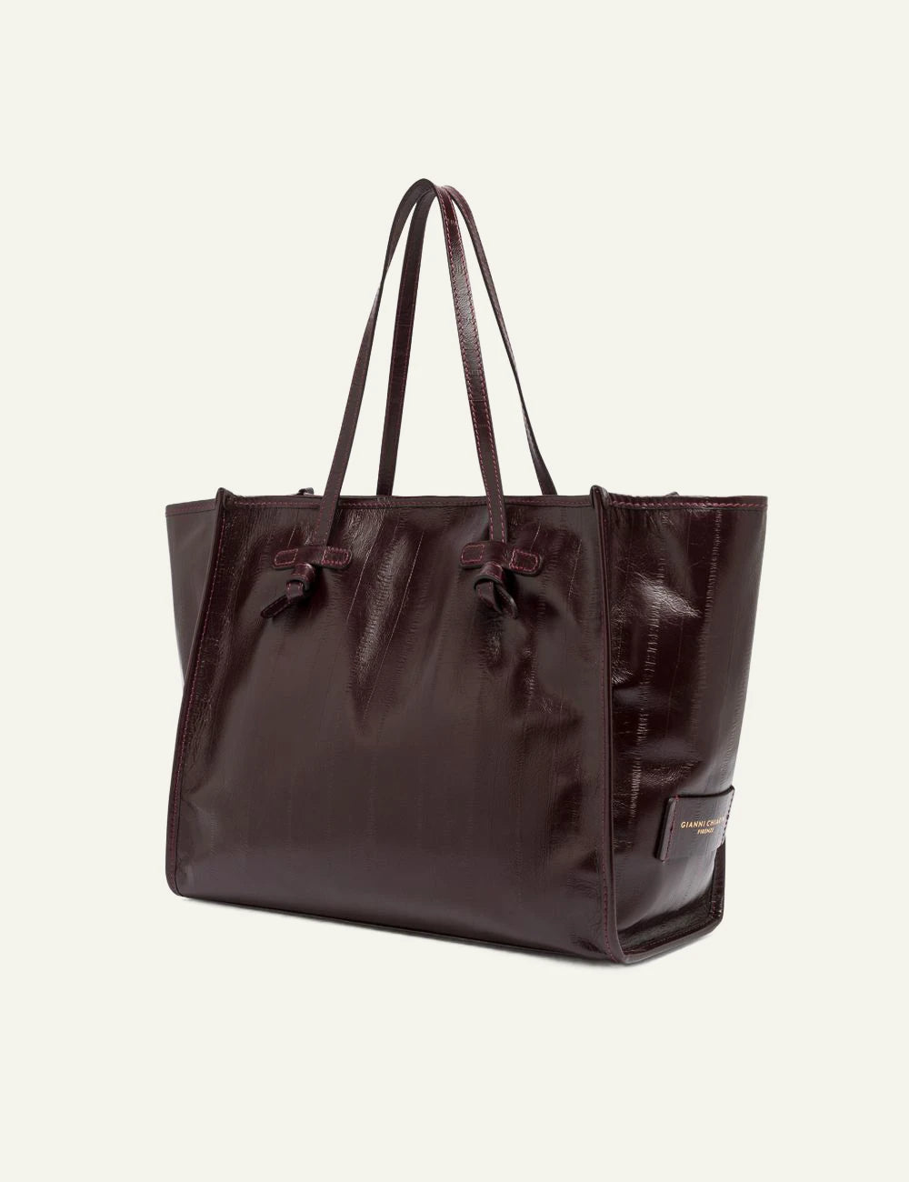 Women's Gianni Chiarini Marcella Luxury large burgundy eel print leather shopping tote bag side