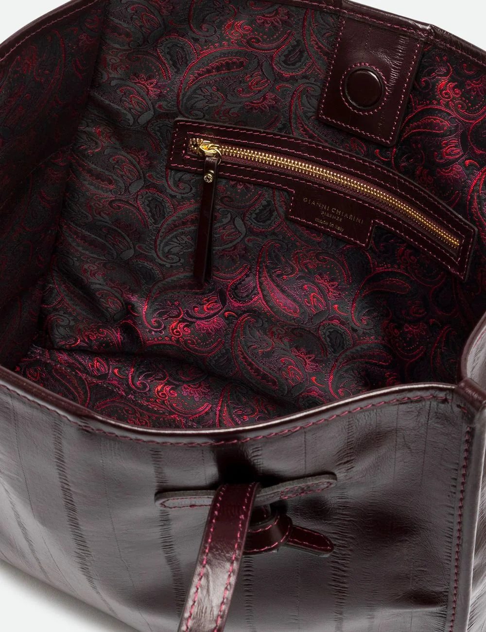 Women's Gianni Chiarini Marcella Luxury large burgundy eel print leather shopping tote bag top