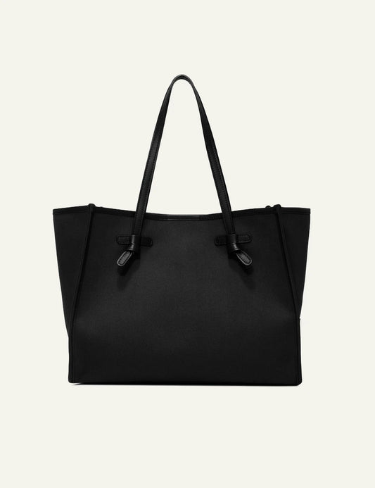 Women's Gianni Chiarini Marcella Original large black canvas shopping tote bag with leather trim and removable pouch