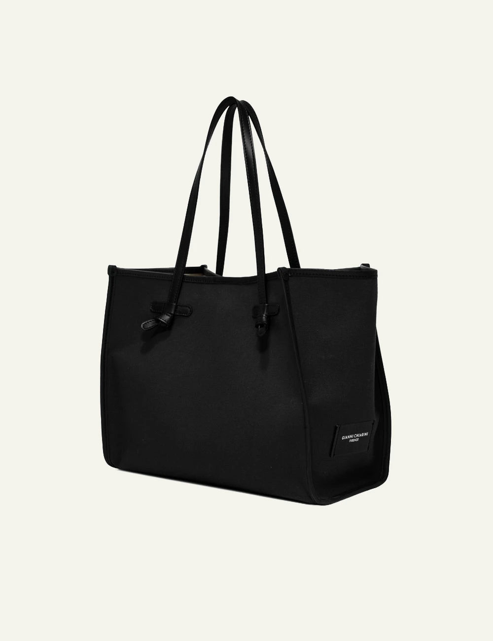 Women's Gianni Chiarini Marcella Original large black canvas shopping tote bag with leather trim and removable pouch side