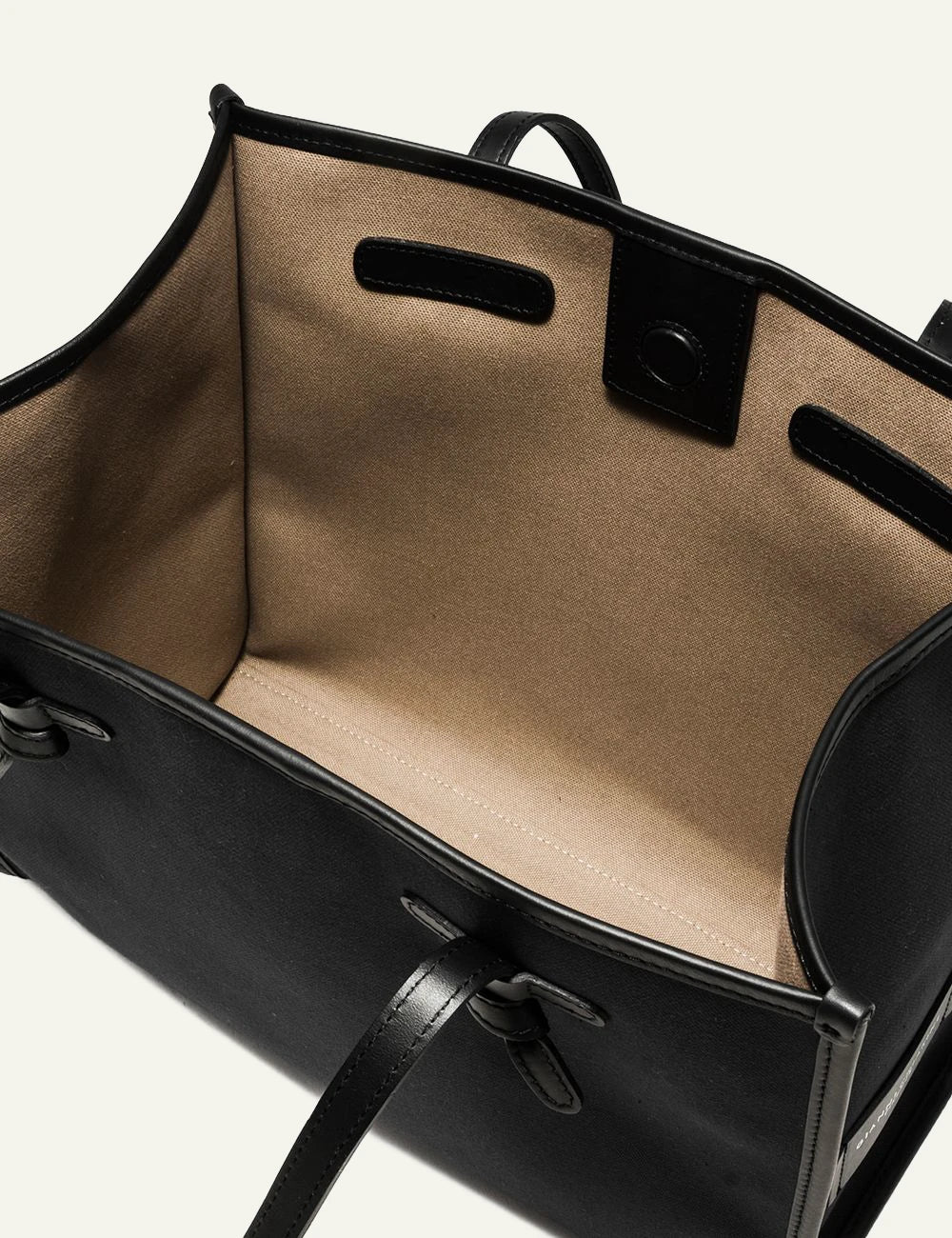 Women's Gianni Chiarini Marcella Original large black canvas shopping tote bag with leather trim and removable pouch top
