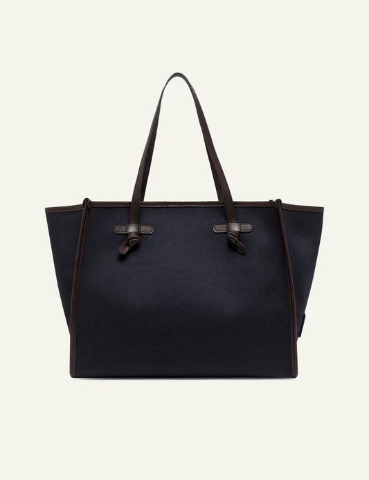 Women's Gianni Chiarini Marcella Original large blue canvas shopping tote bag with leather trim and removable pouch