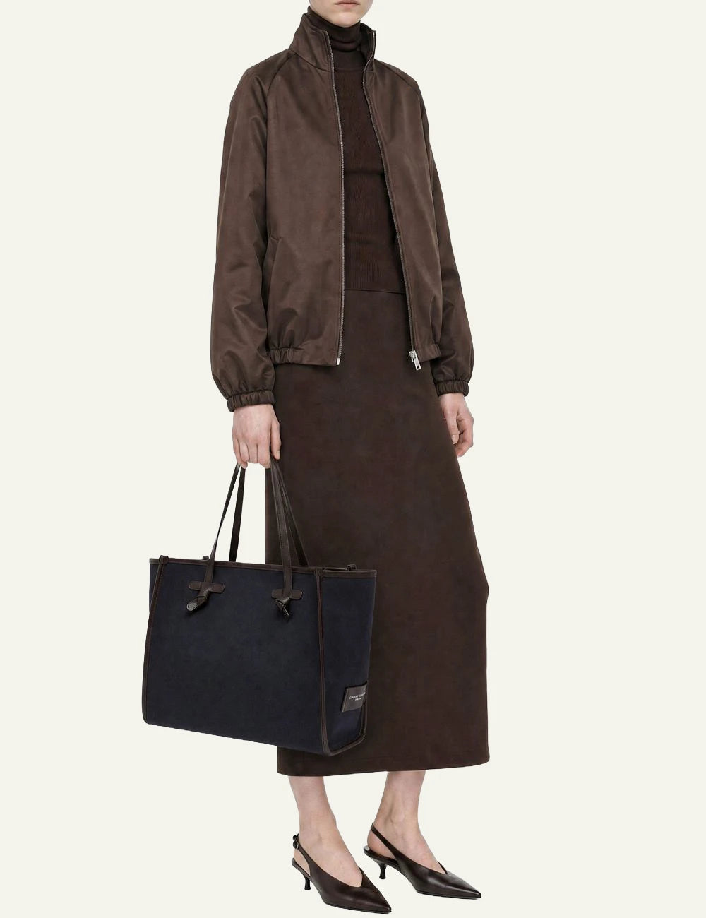 Women's Gianni Chiarini Marcella Original large blue canvas shopping tote bag with leather trim and removable pouch model