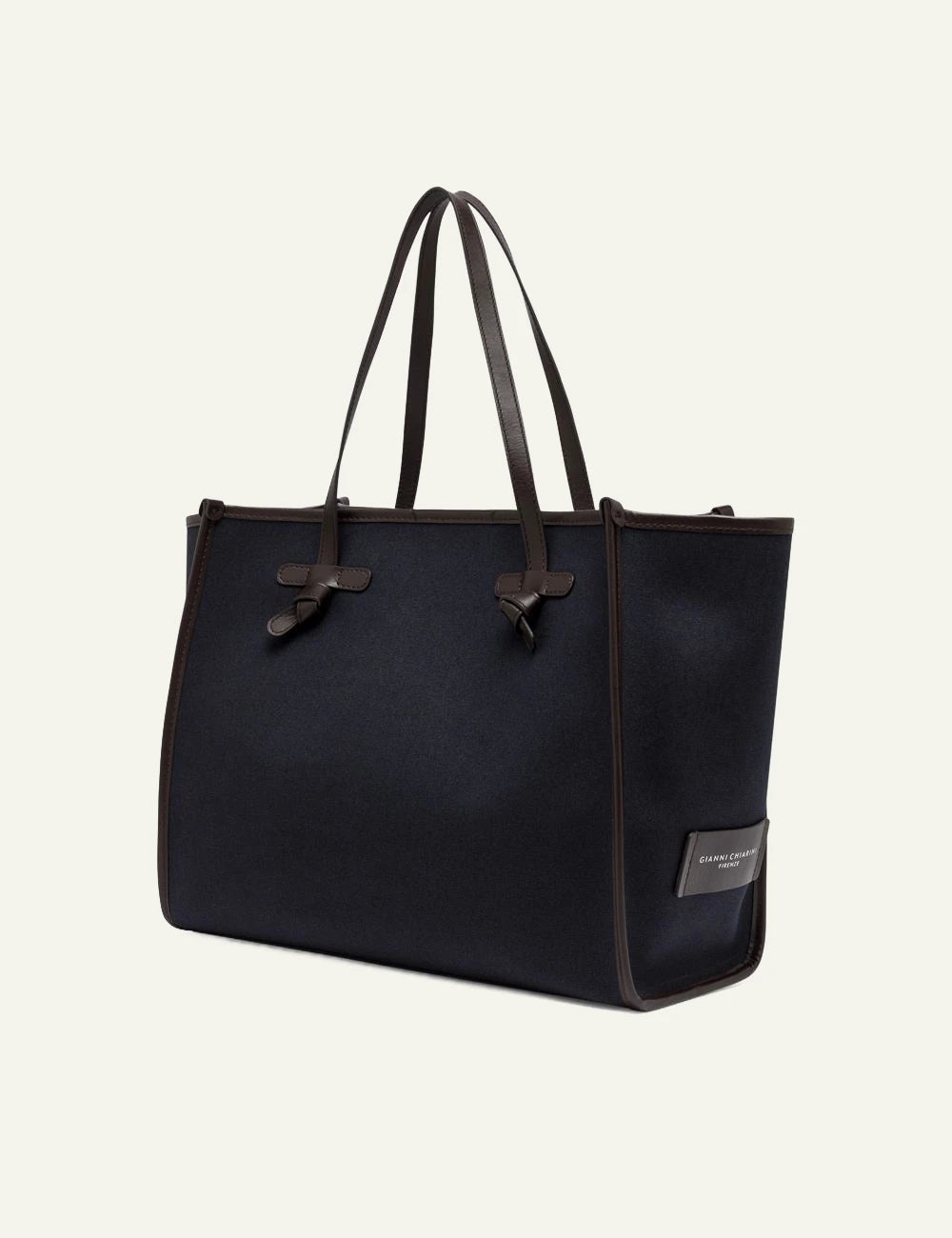 Women's Gianni Chiarini Marcella Original large blue canvas shopping tote bag with leather trim and removable pouch side