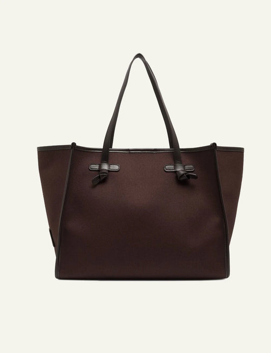 Women's Gianni Chiarini Marcella Original large brown canvas shopping tote bag with leather trim and removable pouch