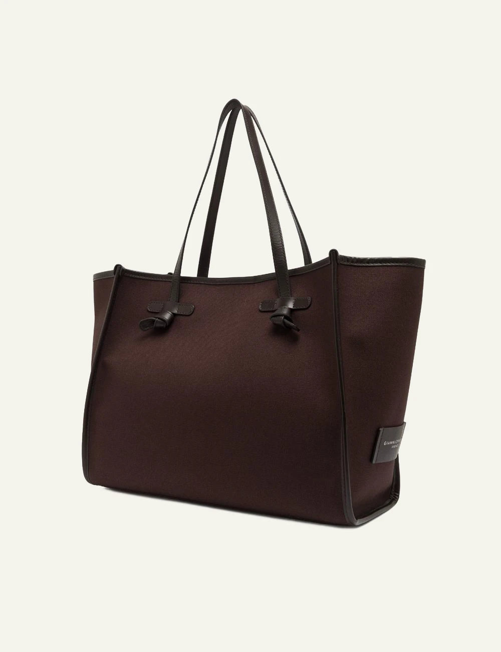 Women's Gianni Chiarini Marcella Original large brown canvas shopping tote bag with leather trim and removable pouch side