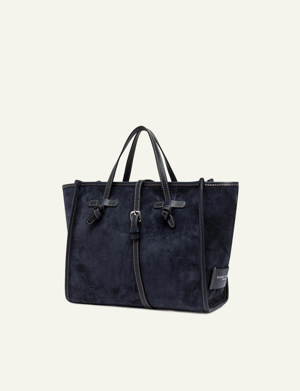 Women's Gianni Chiarini Miss Marcella 32 suede tote bag in blue with leather details side
