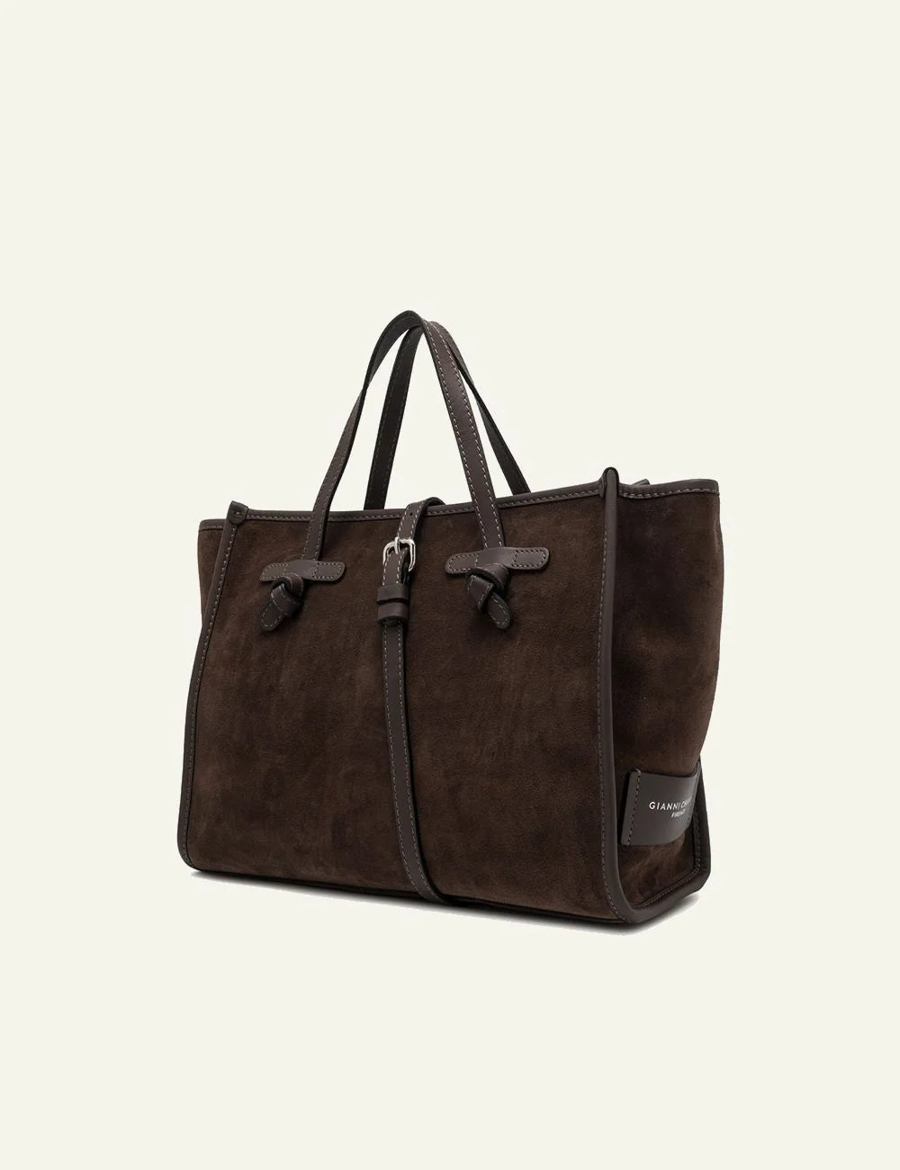 Women's Gianni Chiarini Miss Marcella 32 suede tote bag in brown with leather details side