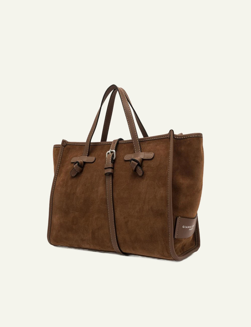 Women's Gianni Chiarini Miss Marcella 32 suede tote bag in tan with leather details side