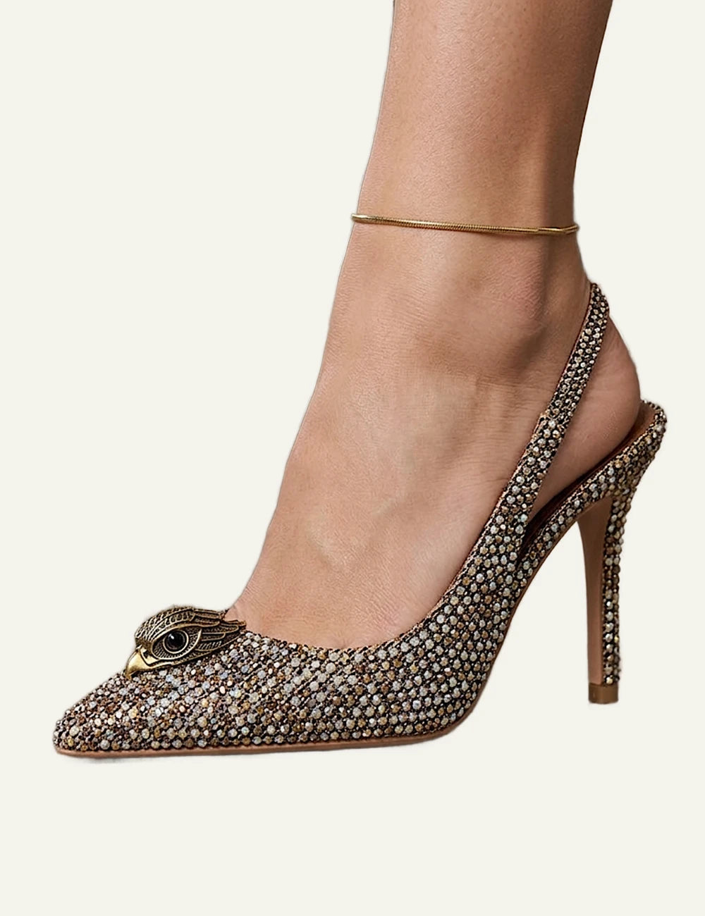 Kurt Geiger Belgravia High Sling crystal embellished slingback pumps in gold model
