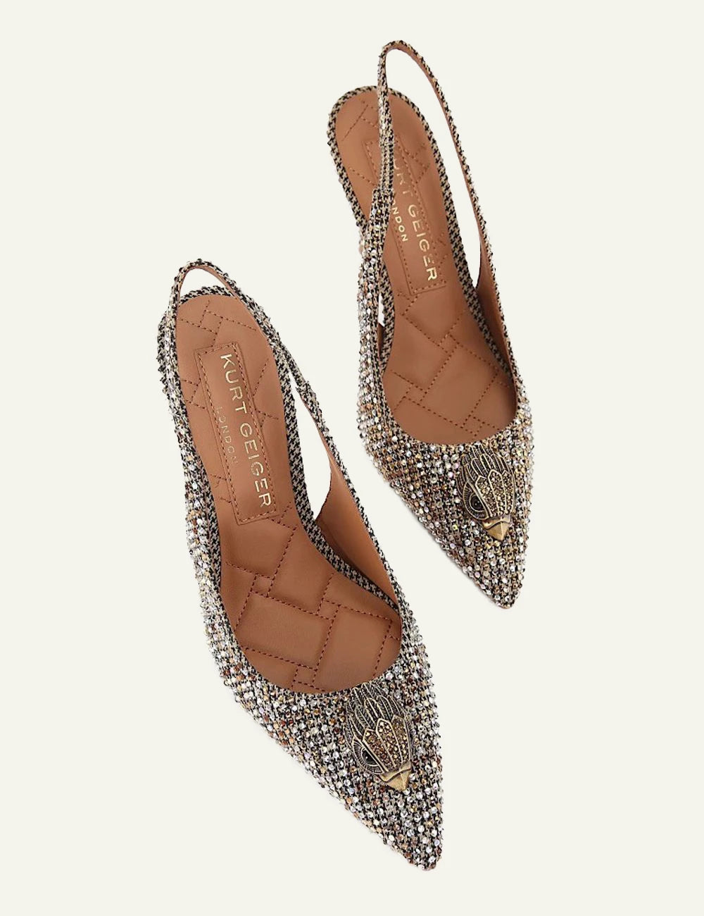 Kurt Geiger Belgravia High Sling crystal embellished slingback pumps in gold top
