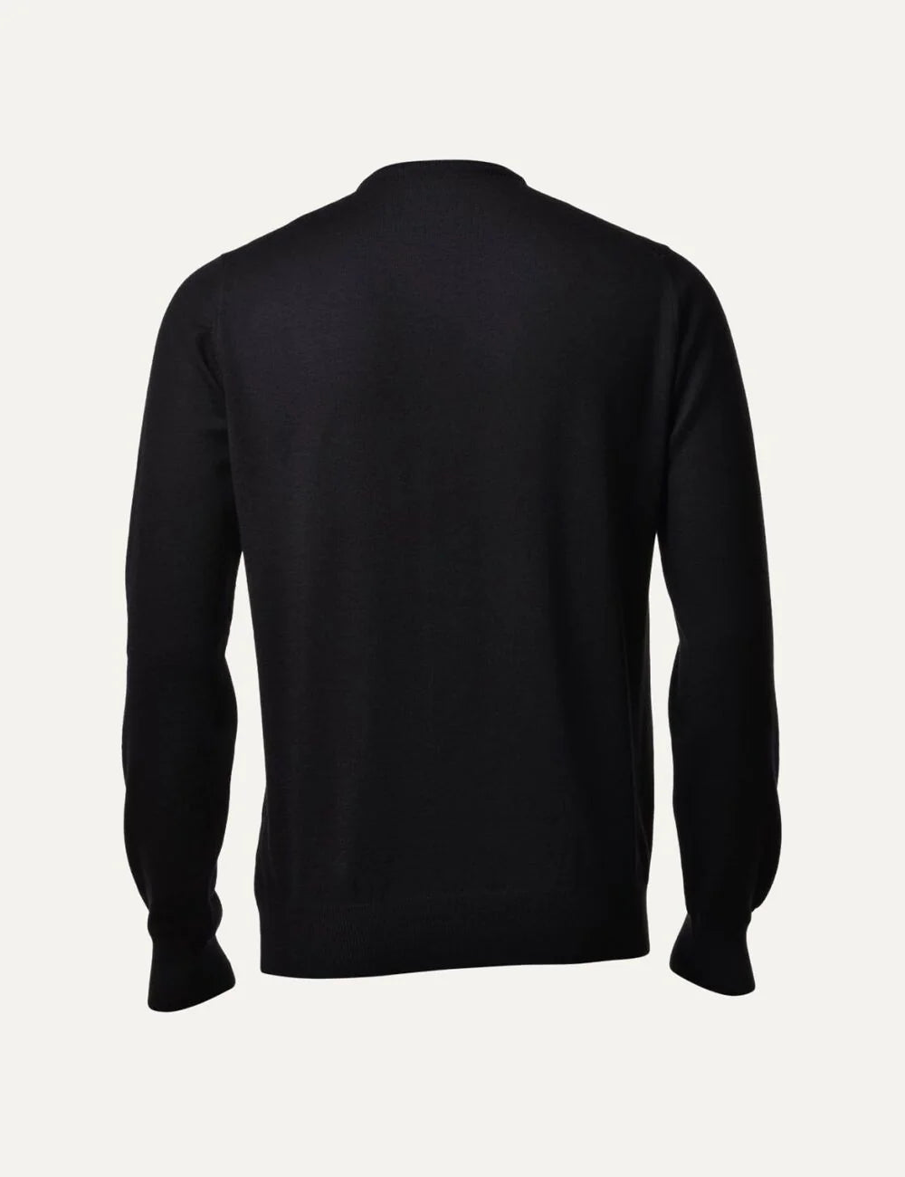 Gran Sasso men's black Merino Extrafine wool crew neck sweater with long sleeves and ribbed cuffs and hem back