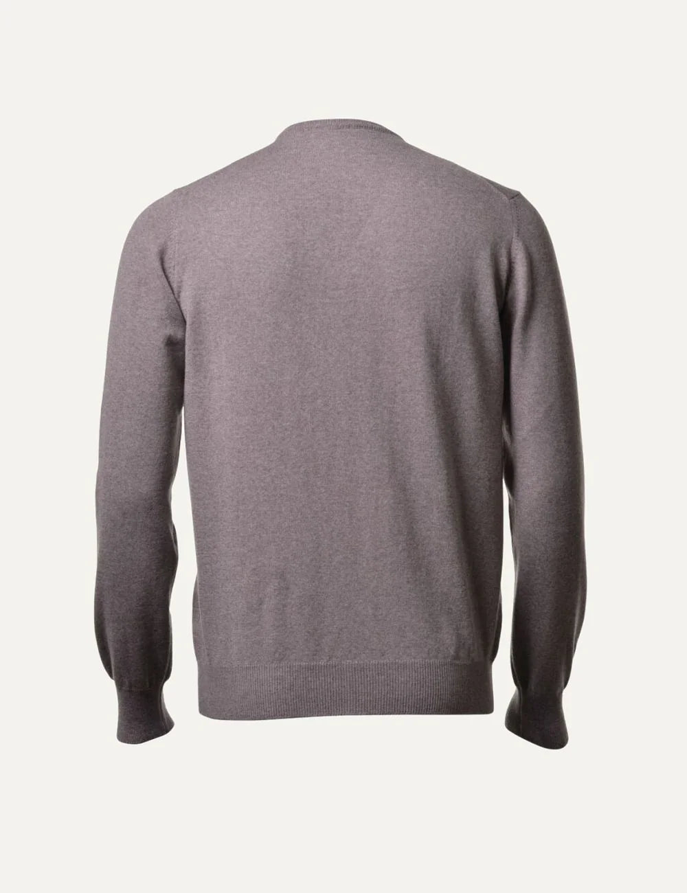 Gran Sasso men's hazel brown wool crew neck sweater with a smooth knit texture, long sleeves, ribbed cuffs and hem back
