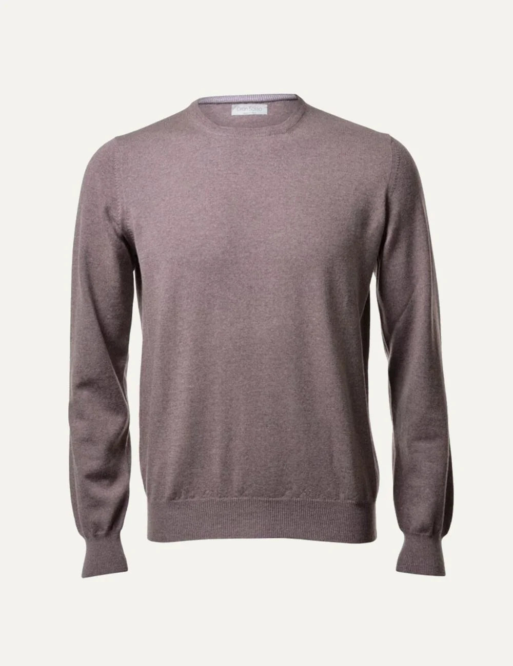 Gran Sasso men's hazel brown wool crew neck sweater with a smooth knit texture, long sleeves, ribbed cuffs and hem.