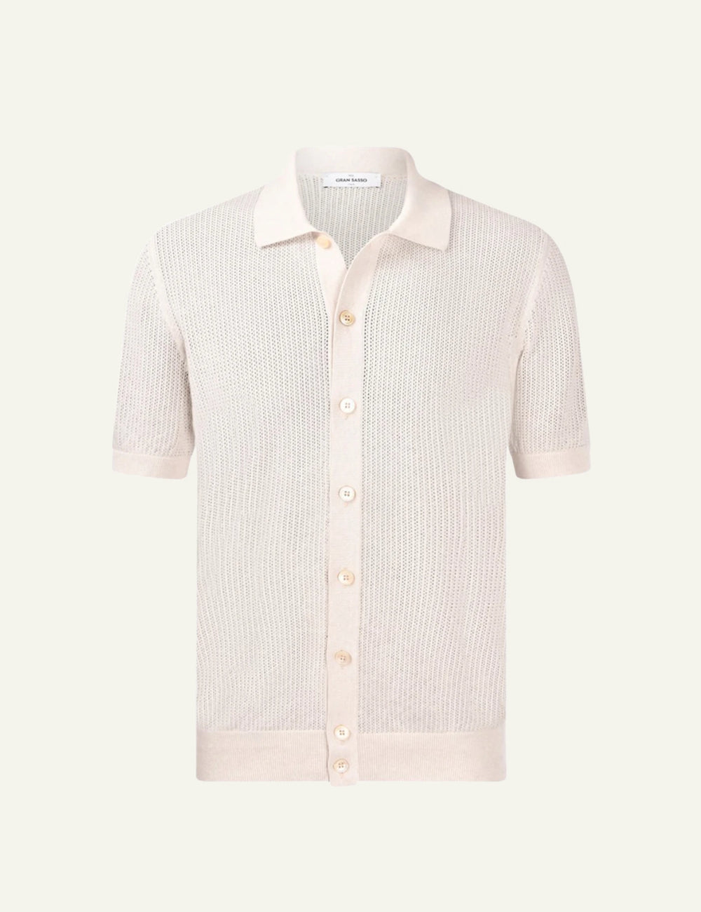 Gran Sasso knit shirt perforated white short sleeve front