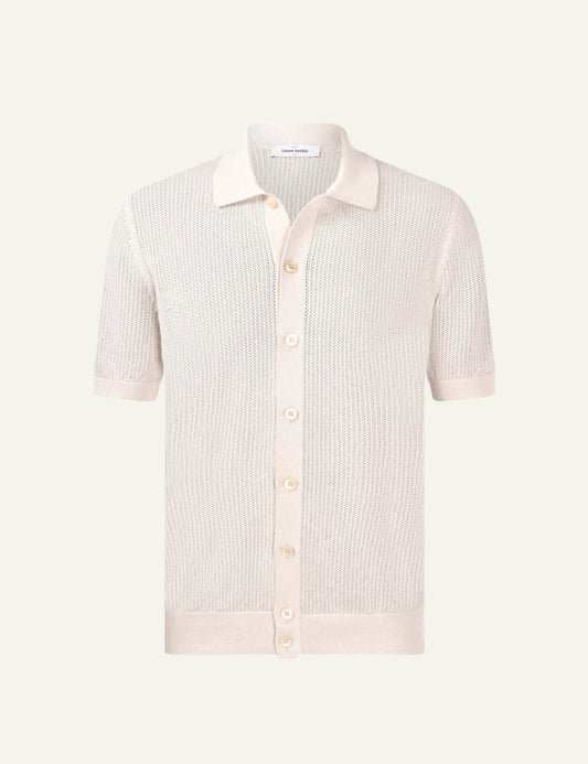 Gran Sasso knit shirt perforated white short sleeve front