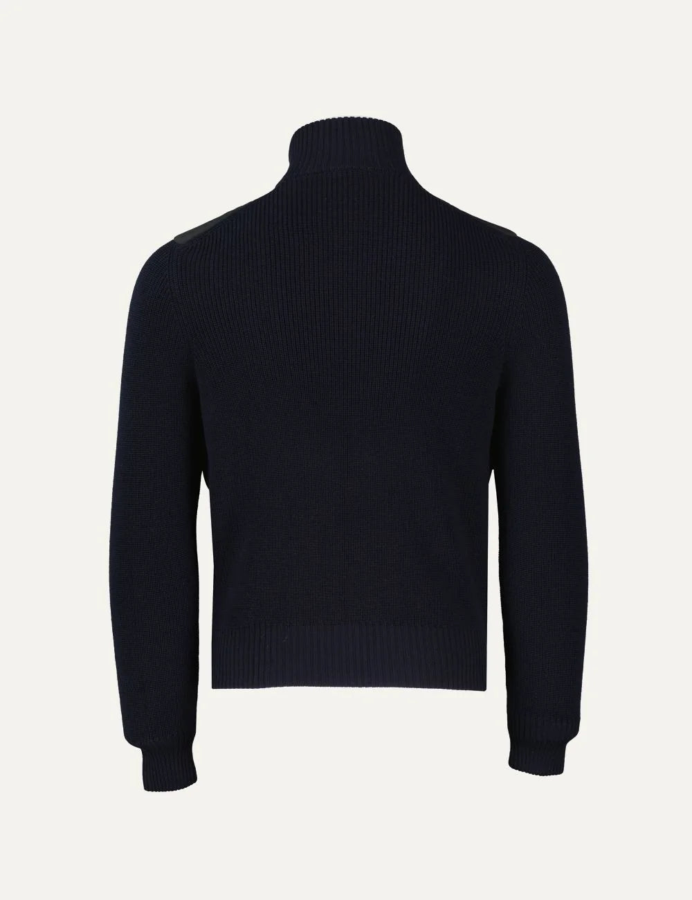 Gran Sasso men navy zip jacket with quilted nylon front, knitted sleeves and ribbed high collar back