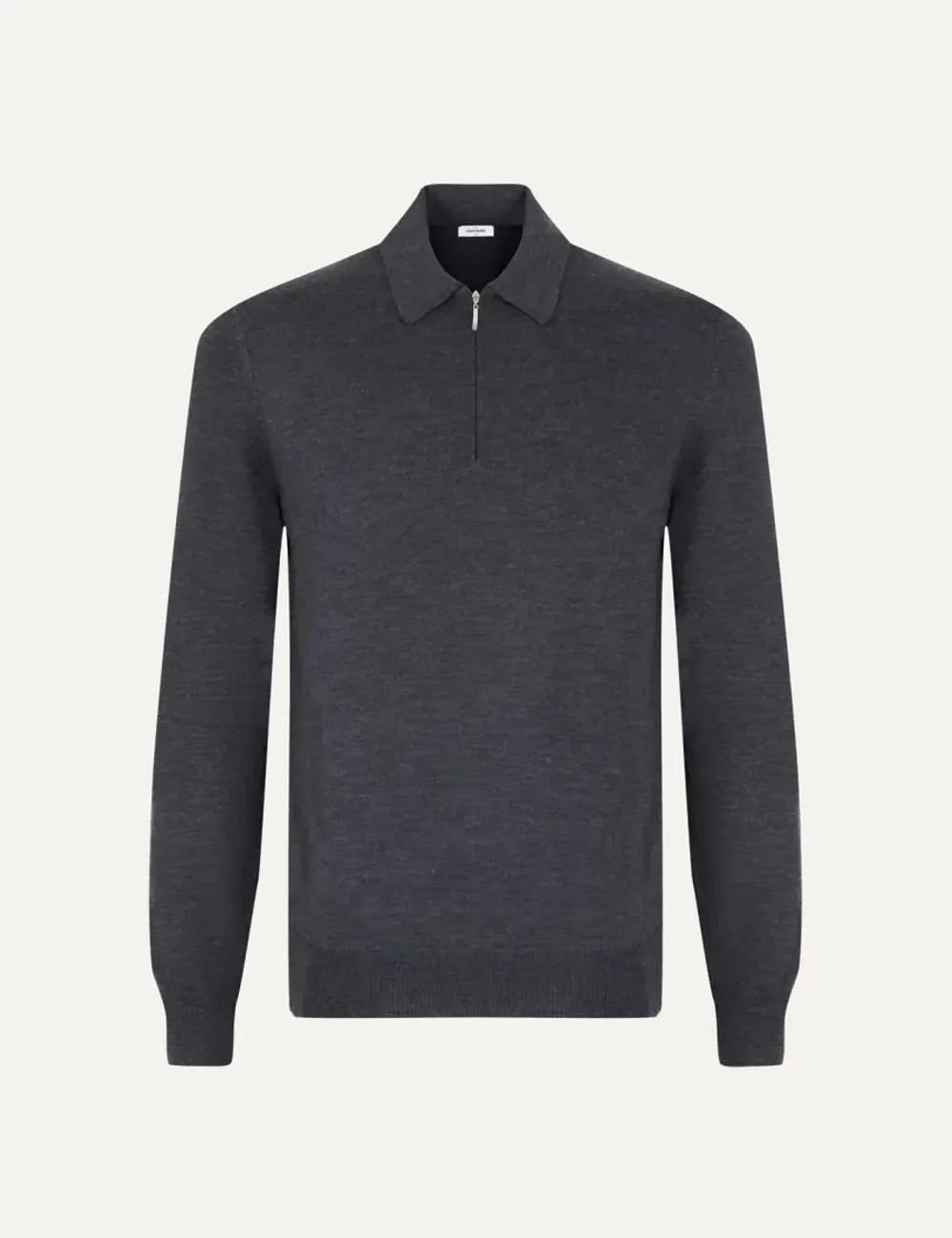 Gran Sasso men dark grey wool polo sweater with half-zip collar and long sleeves