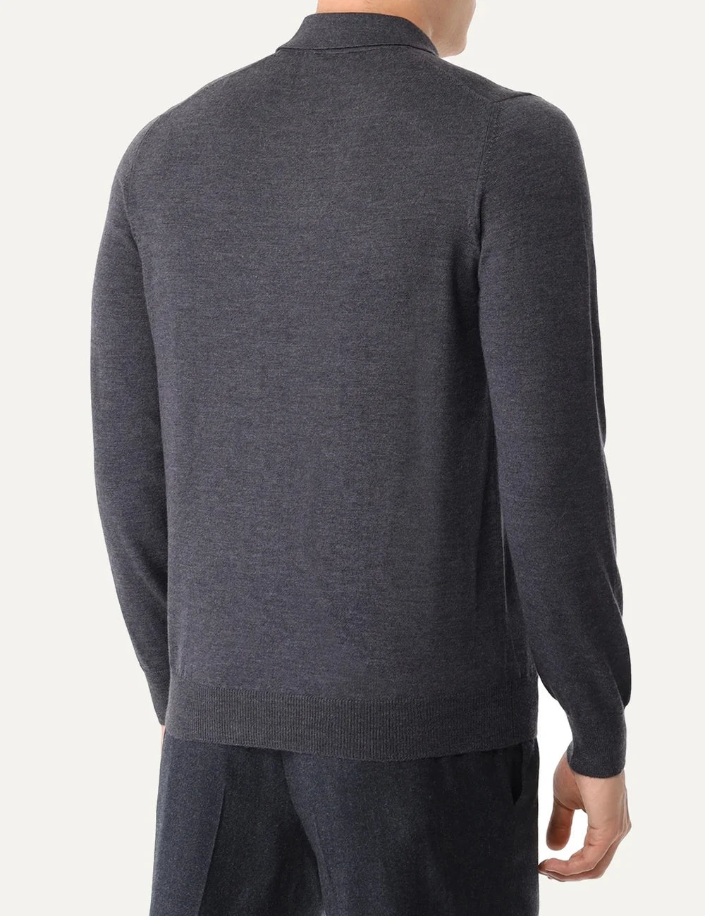 Gran Sasso men dark grey wool polo sweater with half-zip collar and long sleeves back