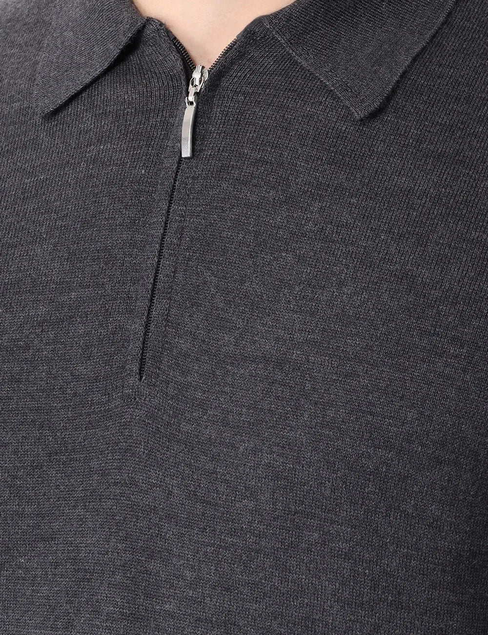 Gran Sasso men dark grey wool polo sweater with half-zip collar and long sleeves detail