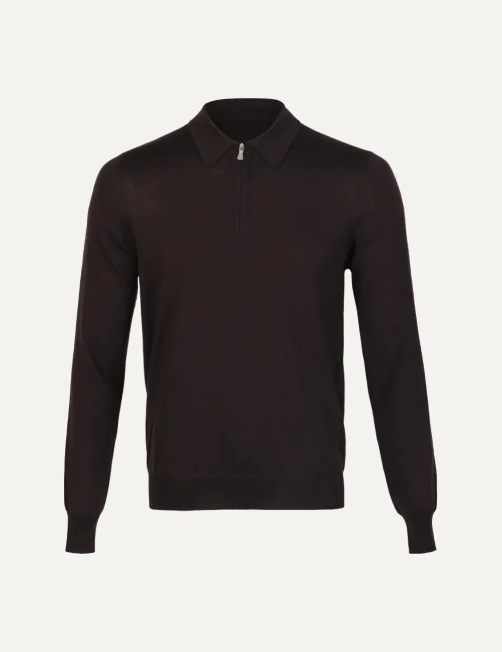 Gran Sasso men dark brown virgin wool polo sweater with half-zip collar and long sleeves
