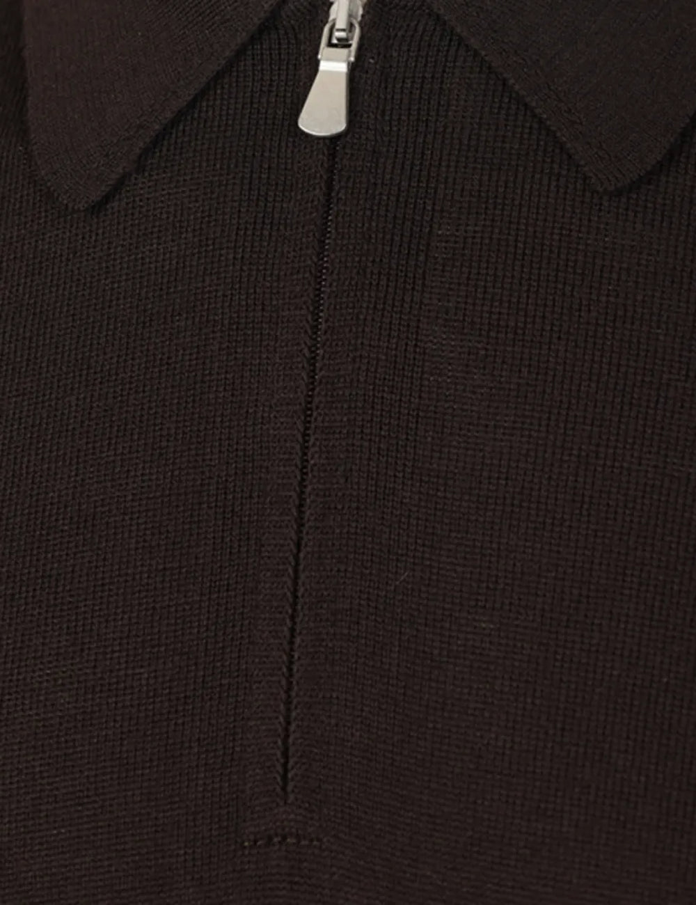 Gran Sasso men dark brown virgin wool polo sweater with half-zip collar and long sleeves detail