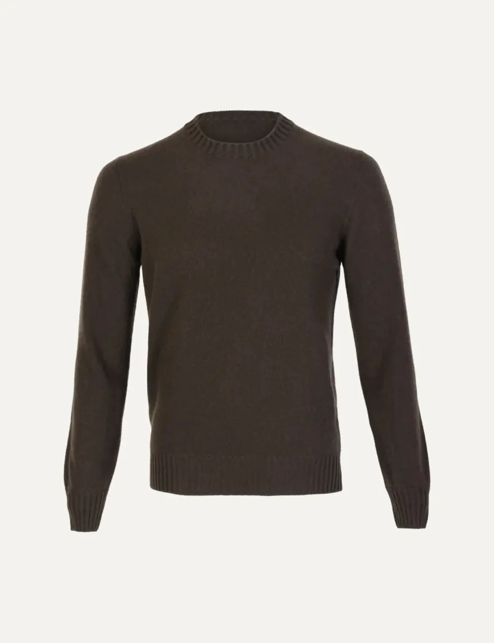 Gran Sasso men dark brown cashmere crew neck sweater with ribbed trims