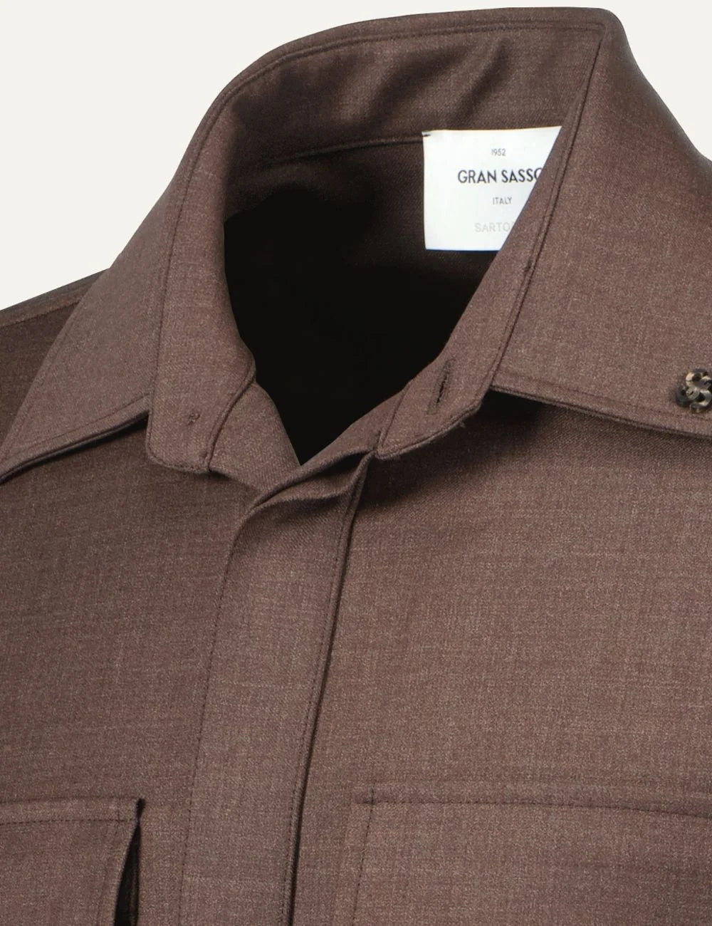Gran Sasso men brown Technical Wool overshirt with concealed button closure and flap chest pockets detail