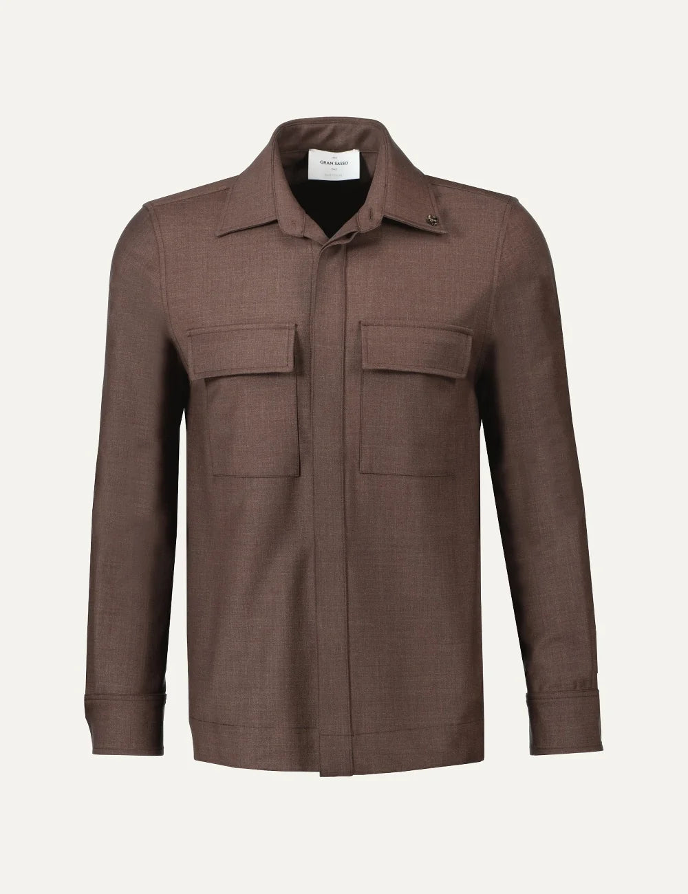 Gran Sasso men brown Technical Wool overshirt with concealed button closure and flap chest pockets