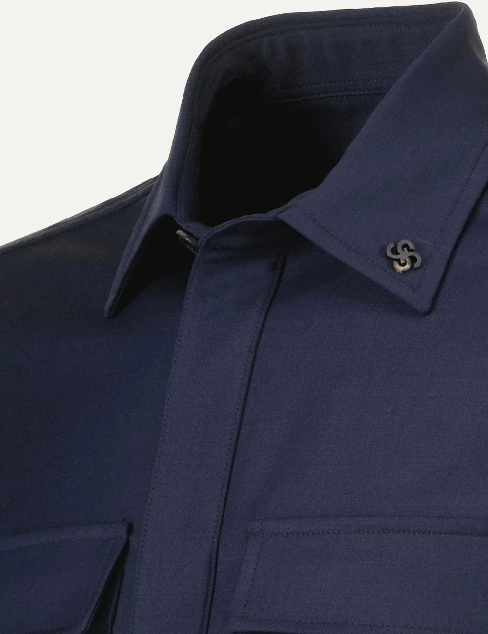 Gran Sasso men navy Technical Wool overshirt with concealed button closure and flap patch pockets detail
