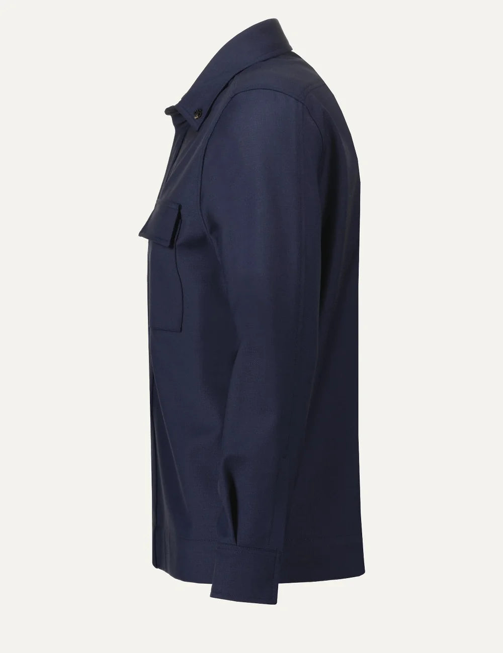 Gran Sasso men navy Technical Wool overshirt with concealed button closure and flap patch pockets side
