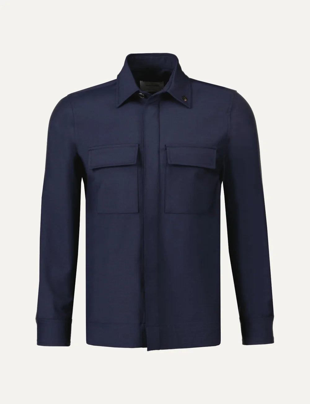 Gran Sasso men navy Technical Wool overshirt with concealed button closure and flap patch pockets