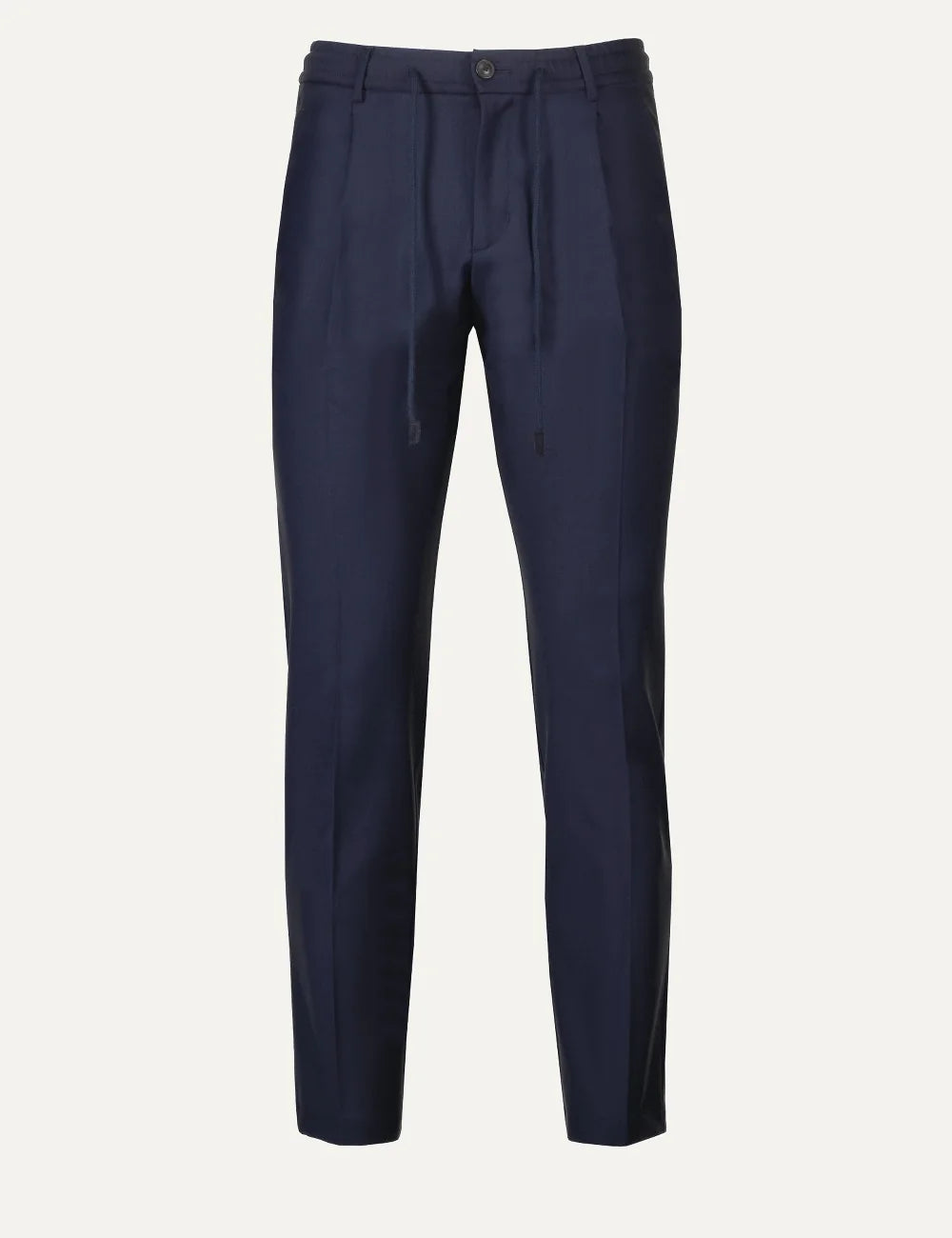 Gran Sasso men navy blue pleated drawstring trousers with tailored fit and pressed front creases