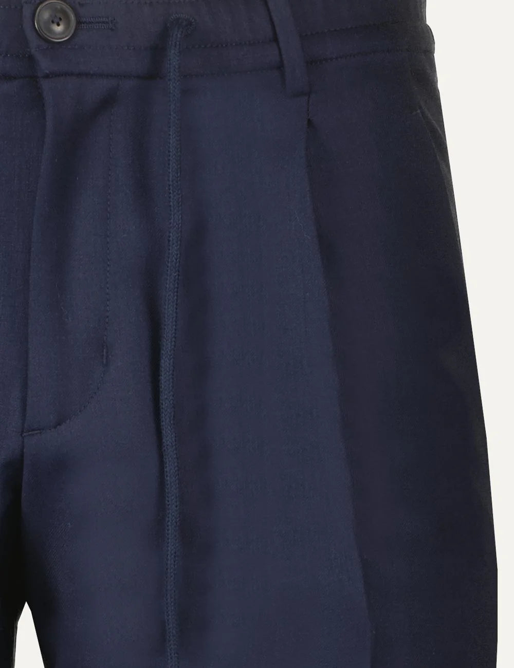 Gran Sasso men navy blue pleated drawstring trousers with tailored fit and pressed front creases