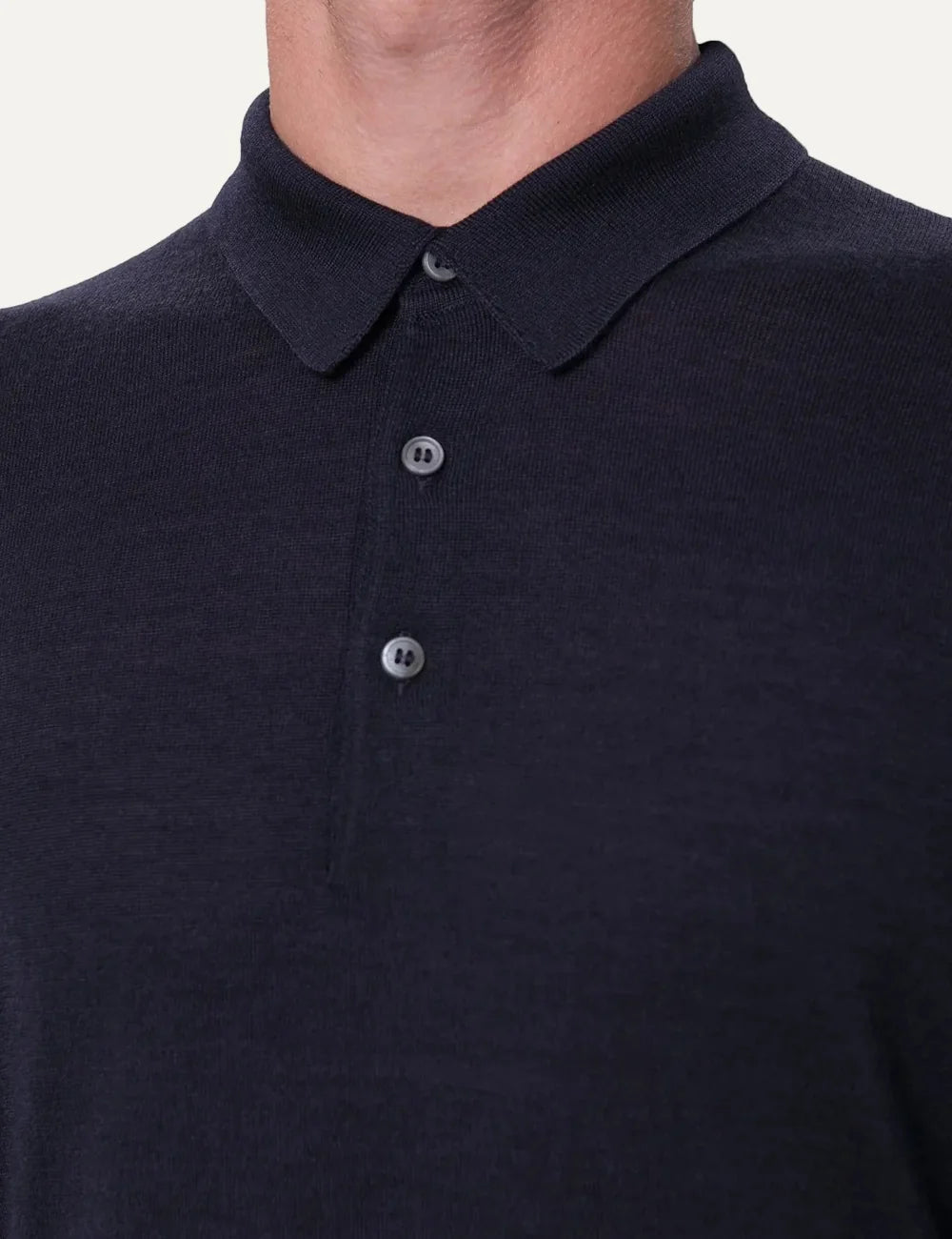 Gran Sasso men navy blue wool and silk long sleeve polo shirt with button placket and ribbed trims detail