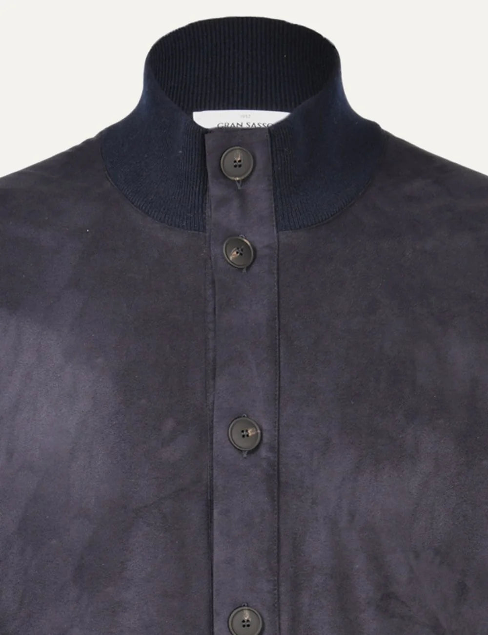 Gran Sasso men navy cashmere blend jacket with Alcantara front, button fastening and flap pockets detail