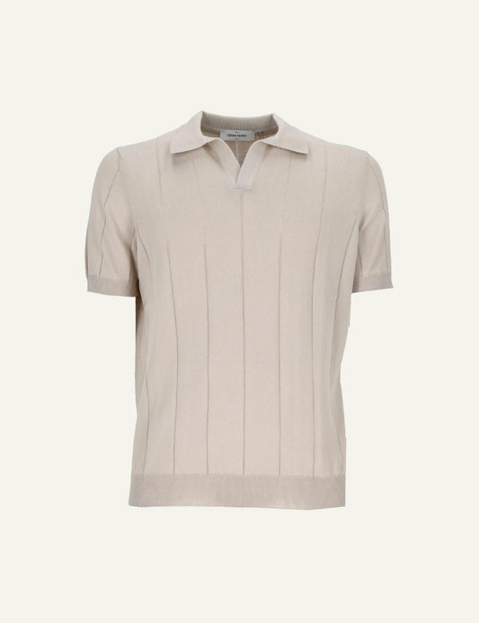 Gran Sasso rib polo knit beige short sleeve front