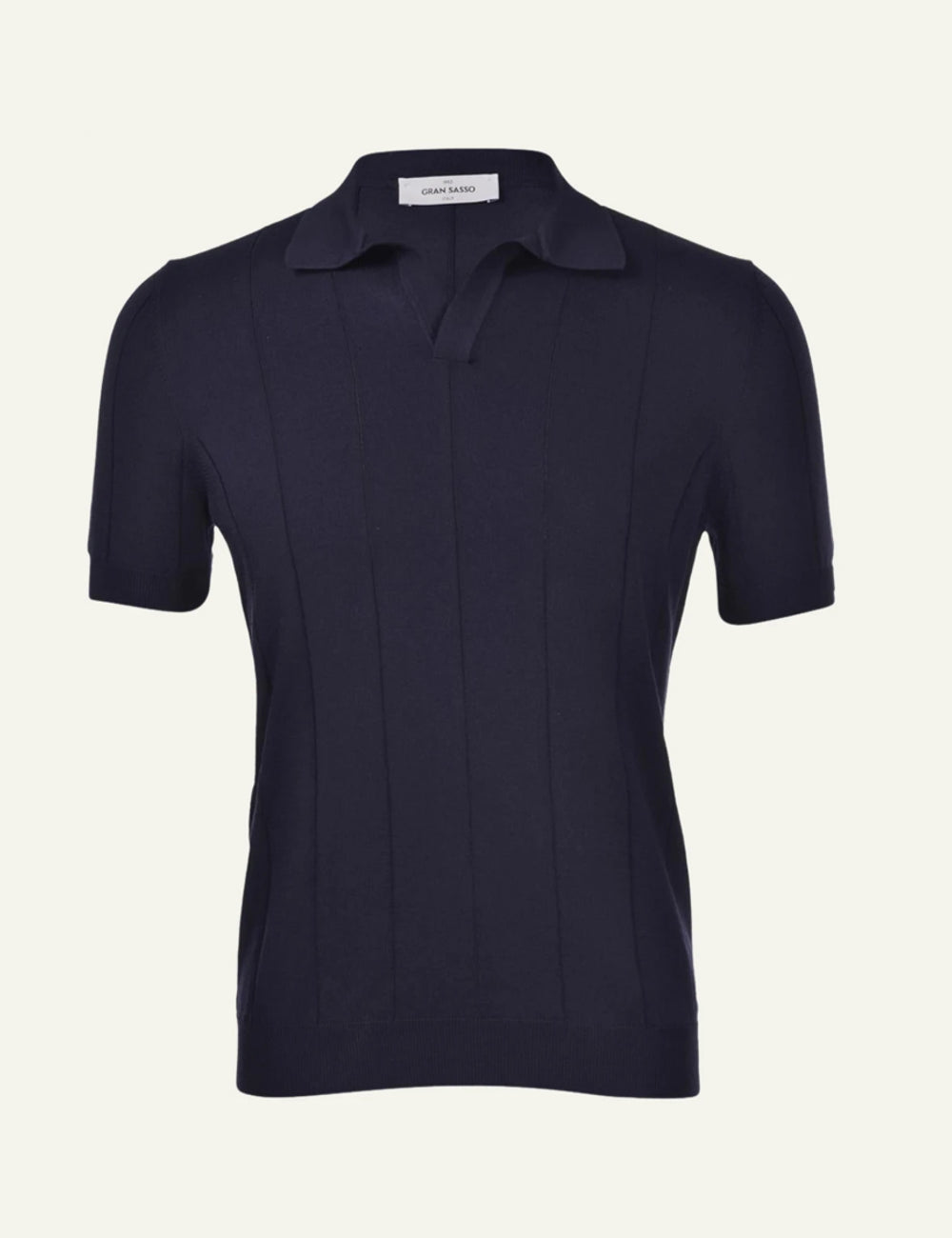 Gran Sasso rib polo knit navy short sleeve front