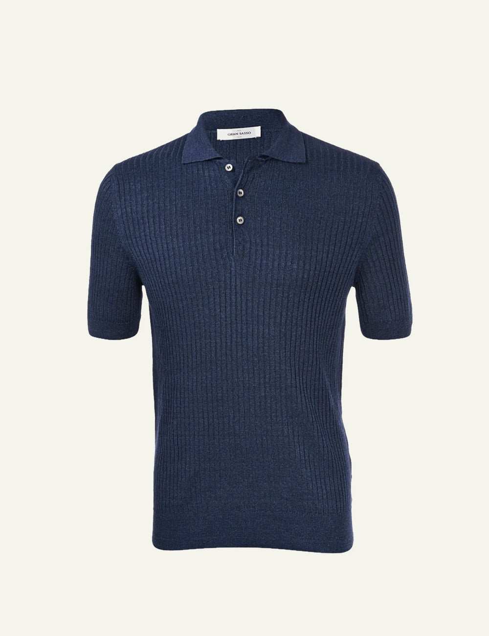 Gran Sasso ribbed polo knit blue short sleeve front