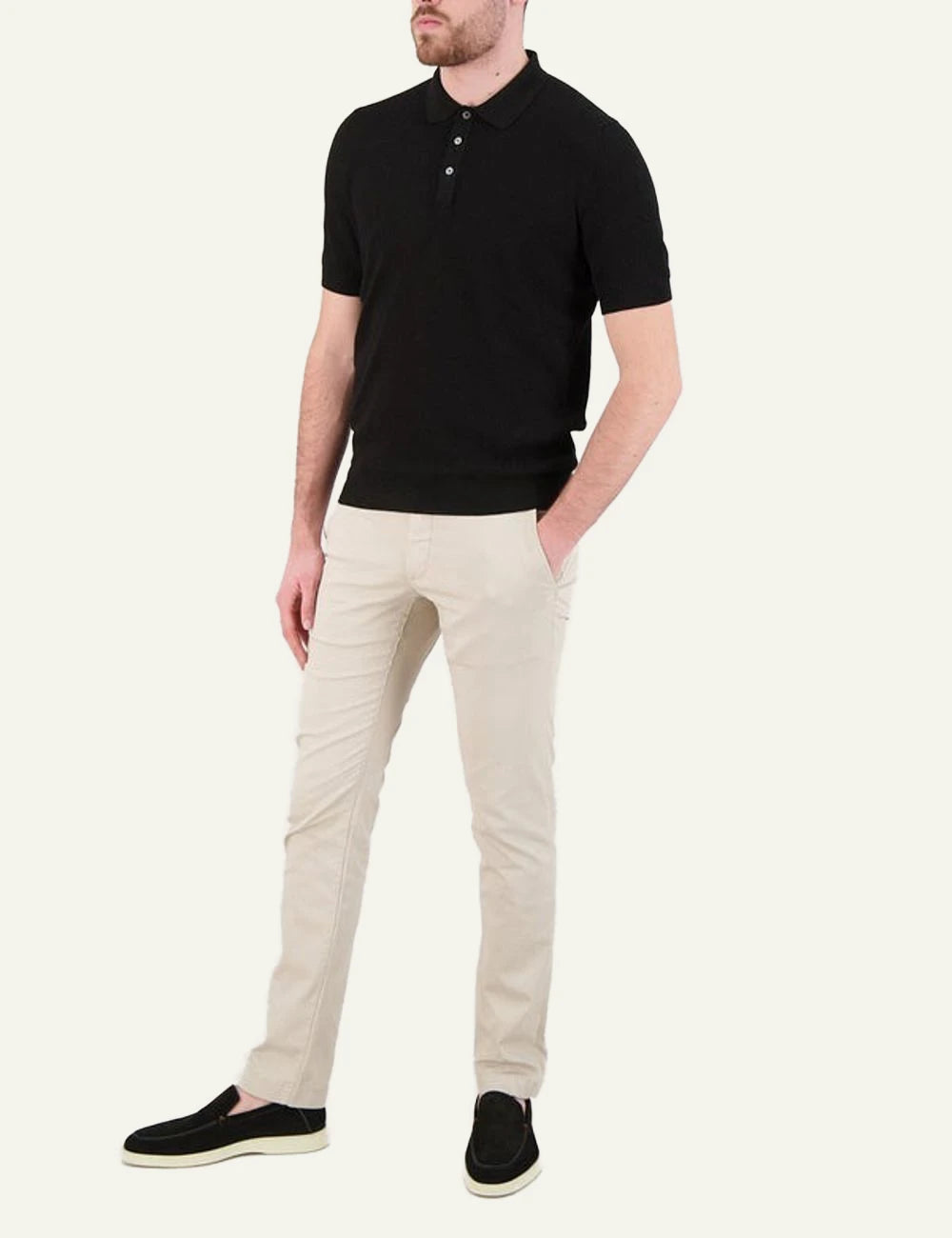 Gran Sasso tennis polo black knit front full body view