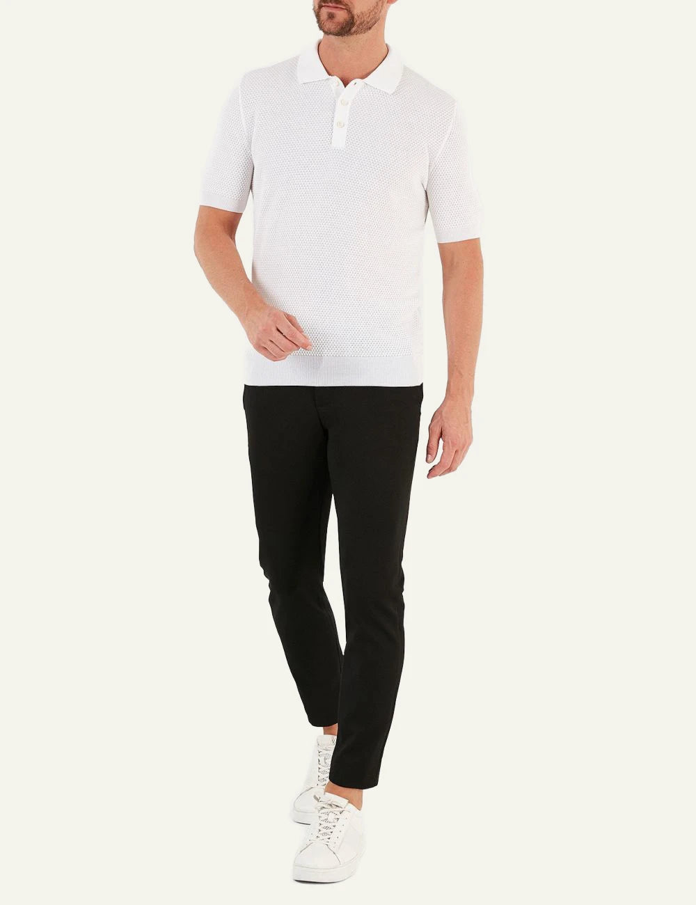 Gran Sasso tennis polo white knit front full body view
