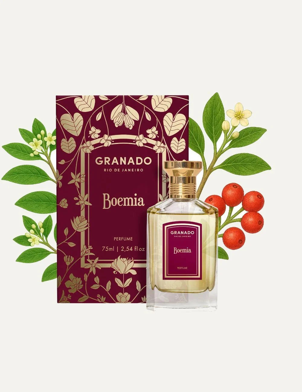 Granado Boemia perfume bottle burgundy label detail view