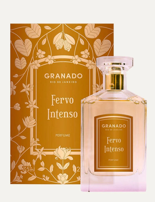 Granado Fervo Intenso perfume bottle with box amber label box view